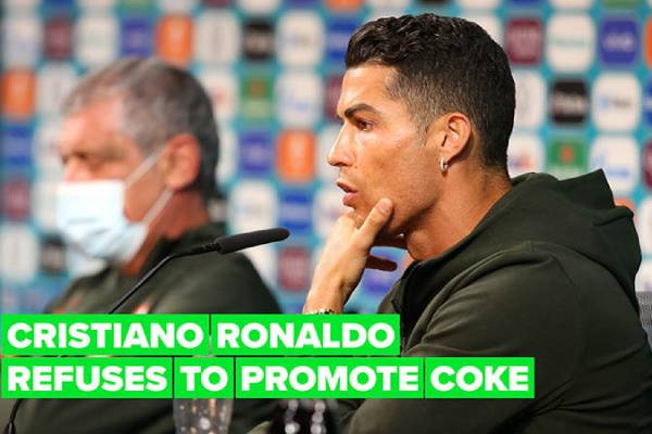 Cristiano Ronaldo disgustedly removes coke bottles from Euro press conference